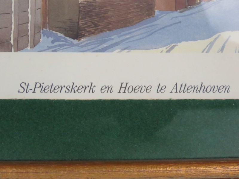 Kunstdruk: St- Pieterskerk en Hoeve te Attenhoven.