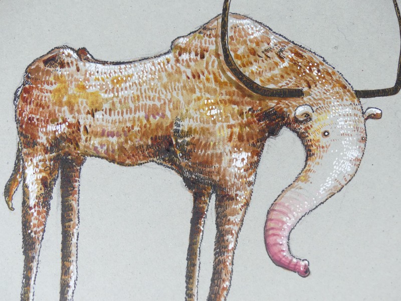 ‎Hedendaagse kunst - Waldorf Claw – gouache/inkt - fictief dier