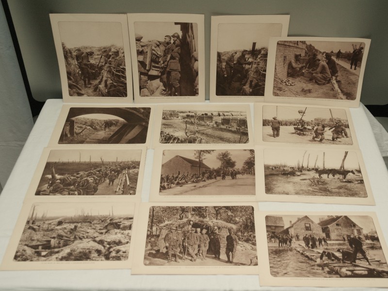 Set van 13 helio/foto gravures over Wereldoorlog I in België (Art. nr. 714)