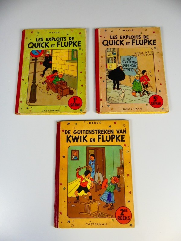 Vintage Hergé - Kwik en Flupke – 3 stripalbums 2xFR/1xNL - 1950/1954