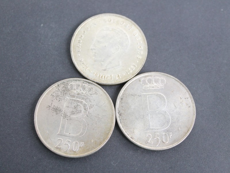 3 munten 250 Belgische Frank - Boudewijn