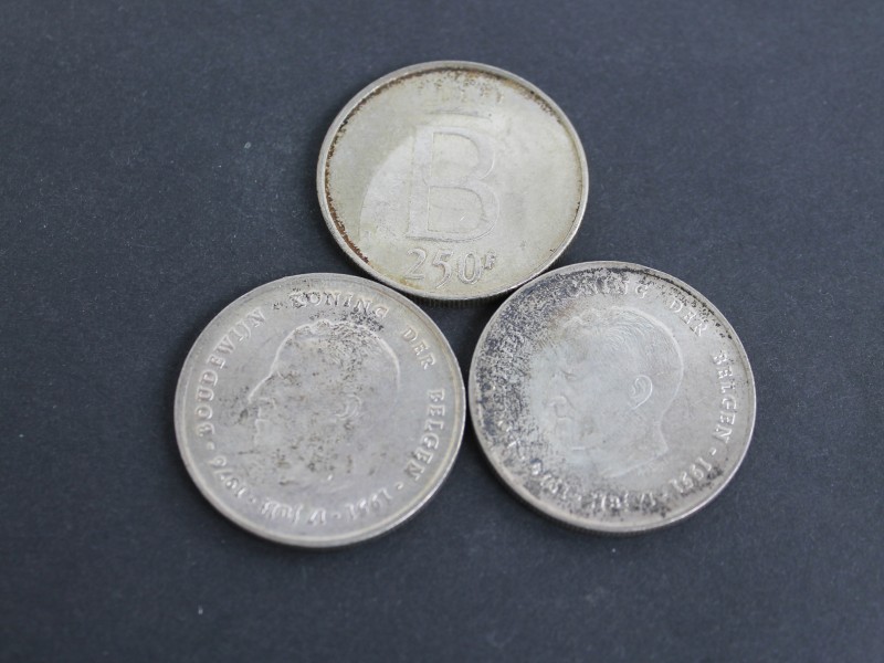 3 munten 250 Belgische Frank - Boudewijn