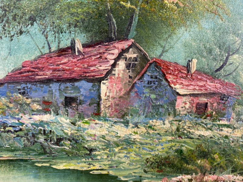 Schilderij - landschap met huis aan de rivier  C.Inness