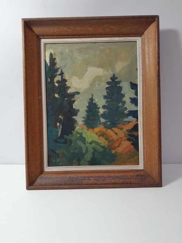 Olieverfschilderij van een bos: A. Gillet