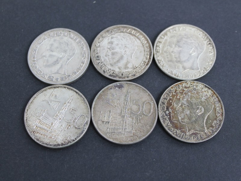 6 munten 50 Belgische Frank - Boudewijn & Fabiola - 1958 en 1960
