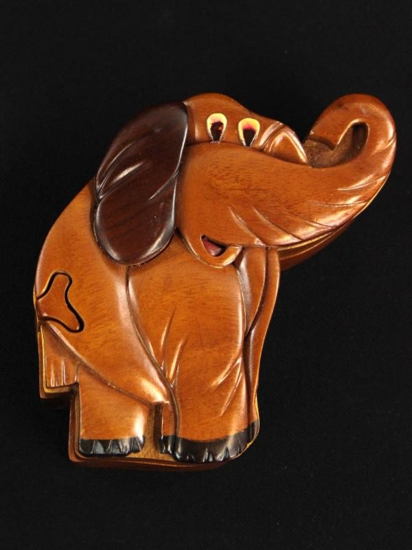 Leuke houten olifant als kleine puzzeldoos (juwelenkistje)