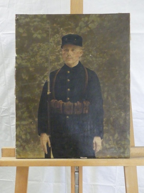 Kalotypie van een soldaat uit 1921 op doek