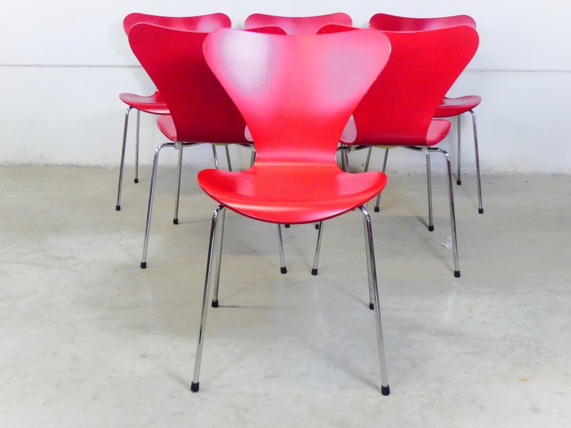 6 Vlinderstoelen 'Serie 7' - Arne Jacobsen voor Fritz Hansen