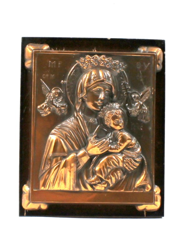 Koperkleurige Wanddecoratie Maria met kind