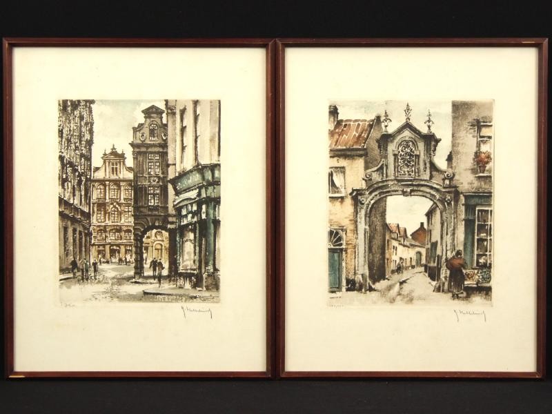 2 Lithografieën van Brusselse straatbeelden - Roger Hebbelinck (1912-1987)