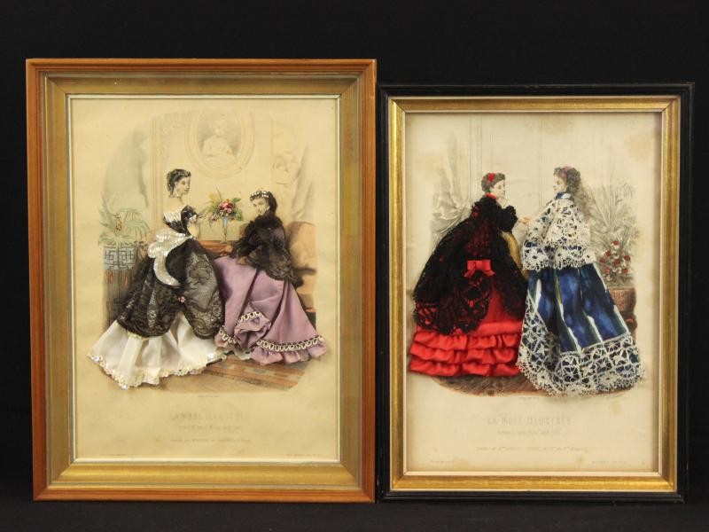 Duo antieke diorama's 'La mode Illustrée' uit 1867 - '68