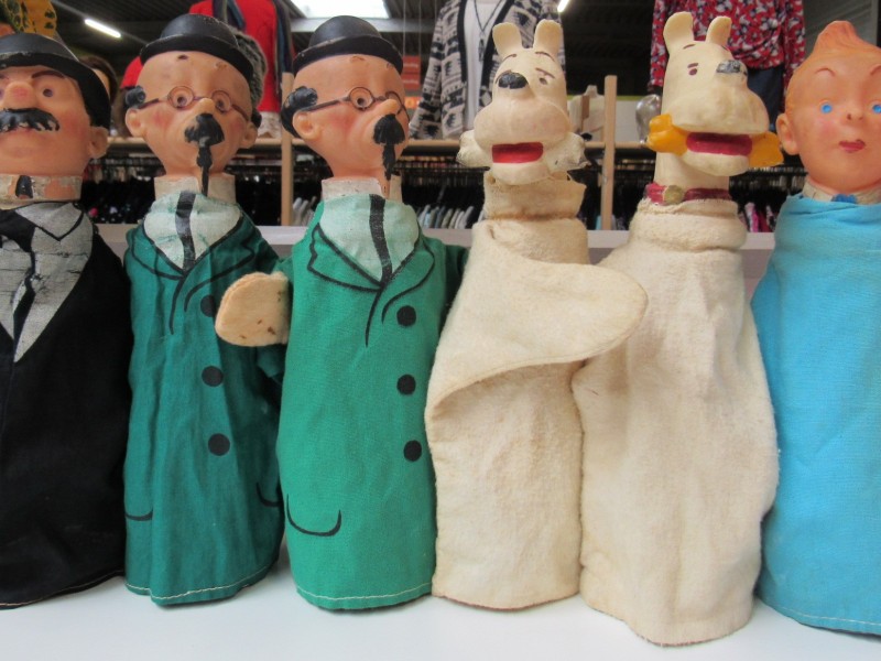 Lot van zes poppenkastpoppen Kuifje - Hergé - jaren '60