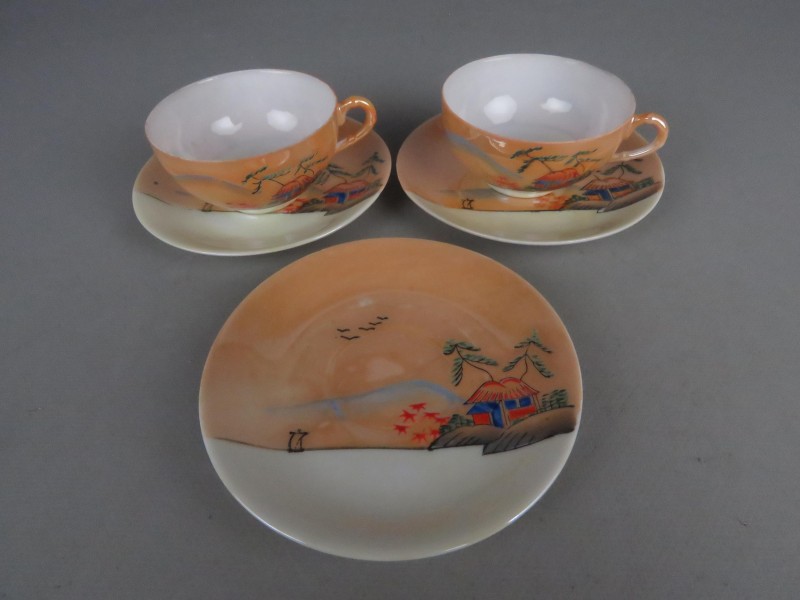 Vintage Japans handgeschilderd porseleinen klein koffieservies