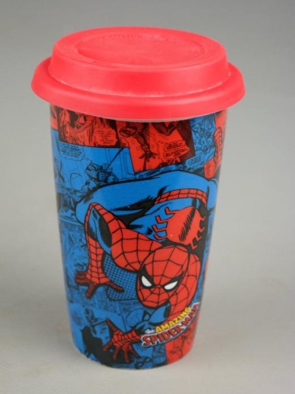 Spiderman porseleinen beker met rubberen deksel.