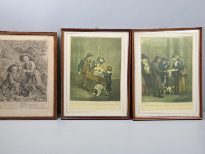 Drie vintage printen  F. Wheatley R.A.,1= genummerd 54