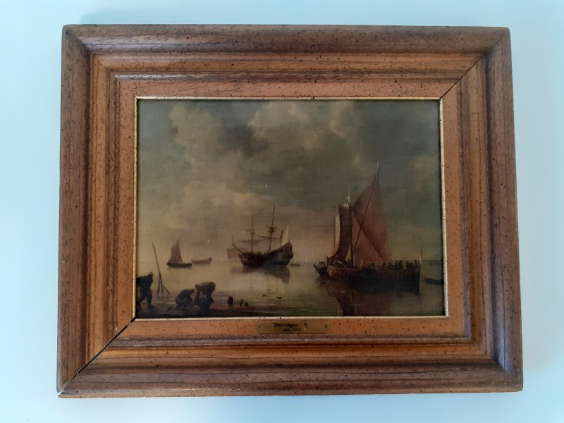 Schilderij "Een kalme zee" Simon de Vlieger (reproductie?) - Kringwinkel