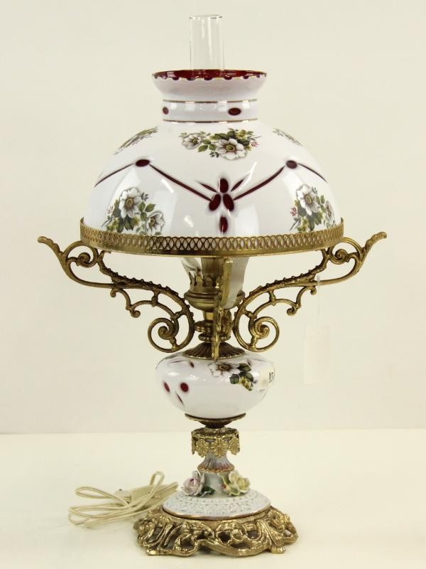 Vintage porseleinen tafel lamp - met floraal motief