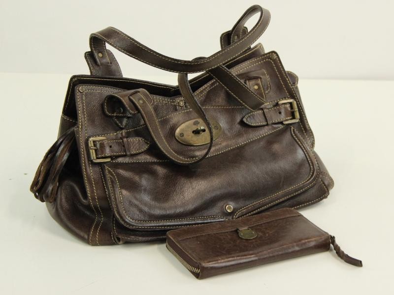 Leren handtas en portefeuille - gemerkt Mulberry