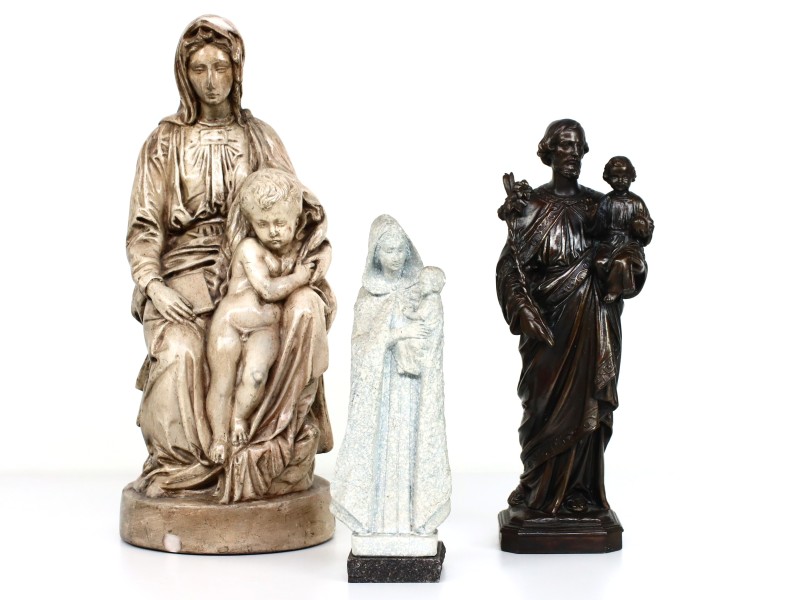 Set 3 religieuze beelden – Gips, Steen en Brons