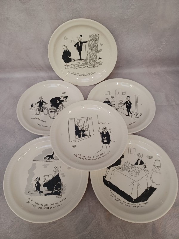 6 Dessertbordjes met cartoons - Jacques Faizant