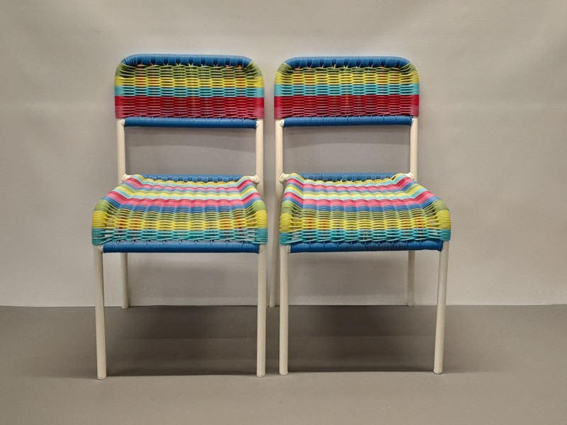 2 vintage Scoubidou Kinderstoelen - Ikea FÄRGGLAD