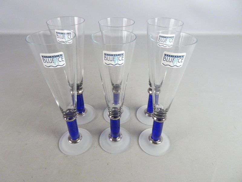 6 blue ice champagneglazen