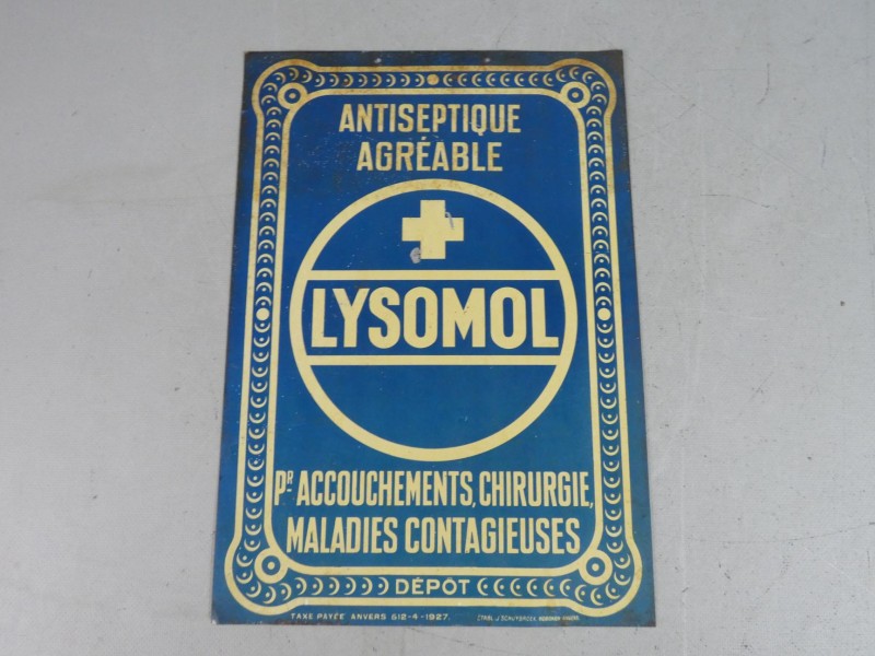 Blikken reclamebord 'Lysomol', 1927