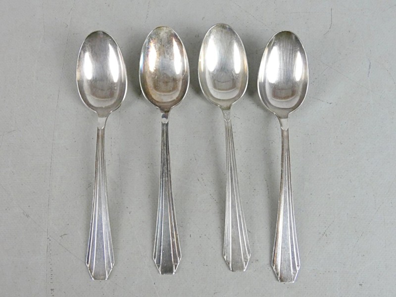 Set van 4 verzilverde lepels met Art Deco ontwerp - Jede