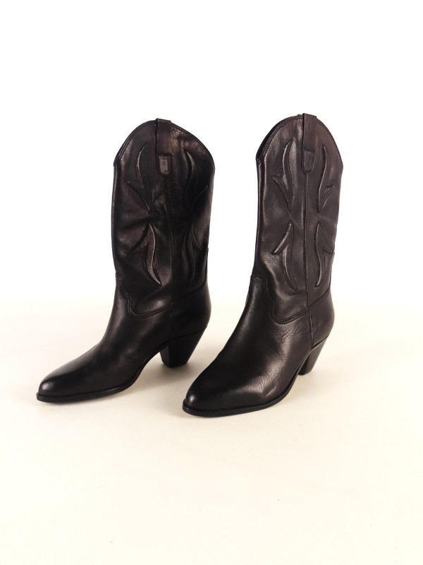 Zwarte dames leren cowboy laarzen - Maat 37