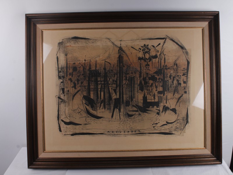 Modernistische pentekening van Antwerpen in kader (Art. 2755)