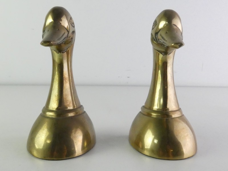 Vintage messing boekensteunen - eendenkoppen