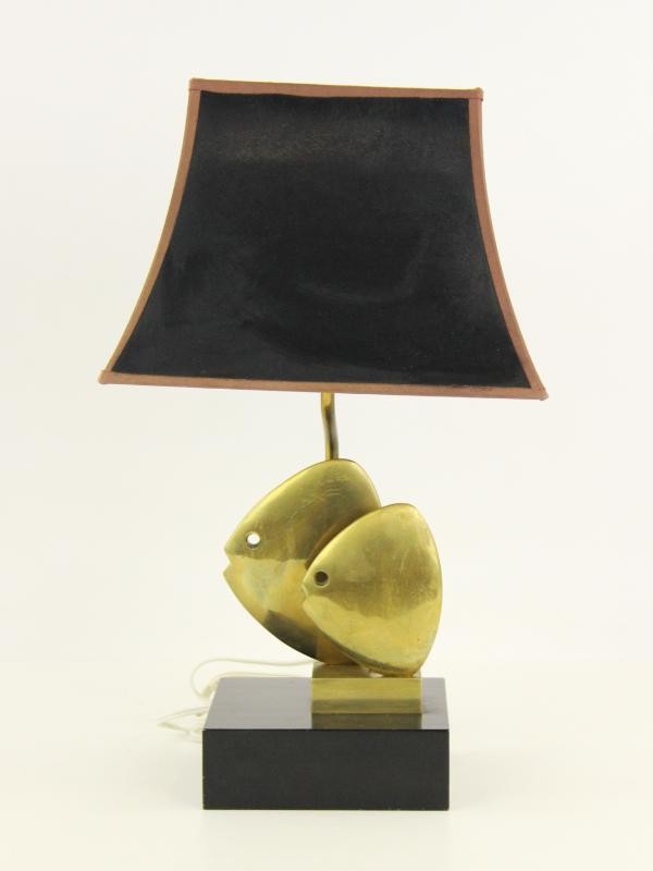 Vintage messing tafellamp met vissen