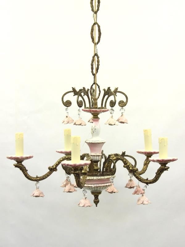 Charmante, romantische luster met roze porseleinen roosjes – Made in Spain