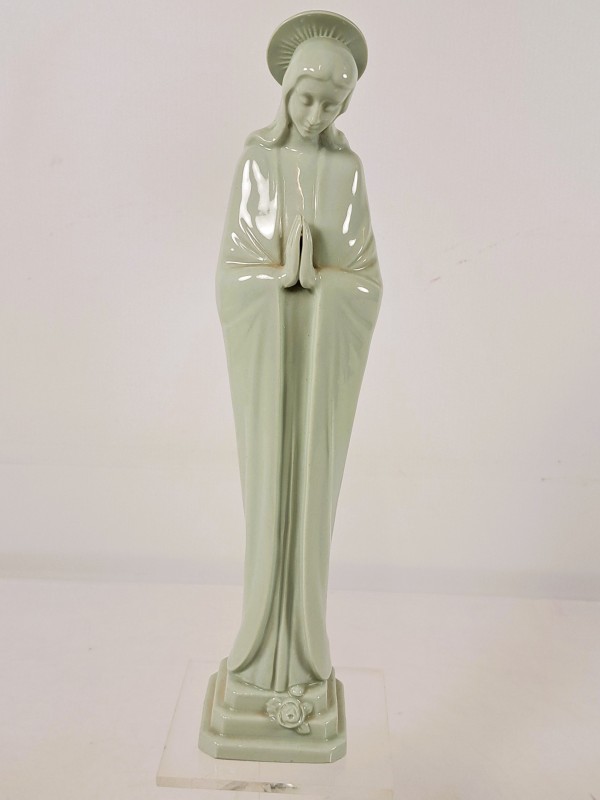 Keramisch Mariabeeld – Téco Bois-de-Breux, België, mintgroen geglazuurd.