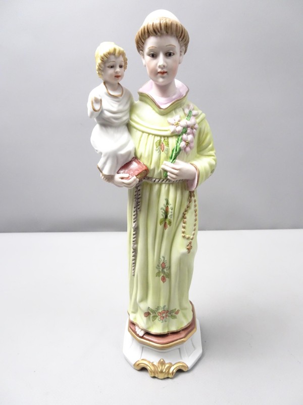 Bisquit beeldje "Sint-Antonius van Padua met het Kindje Jezus op zijn arm"