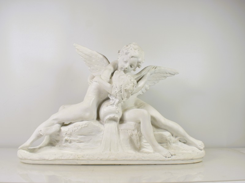 Romantische beeldengroep – Amor en Psyche – gipsen reproductie naar Canova.
