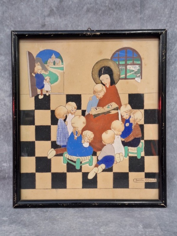 Schilderij: Voorlezende heilige met kinderen - Jeanne Hebbelynck