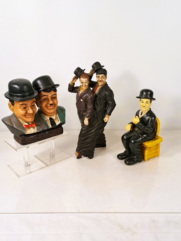 Set van 3 Laurel en Hardy beeldjes – vintage decoratie.