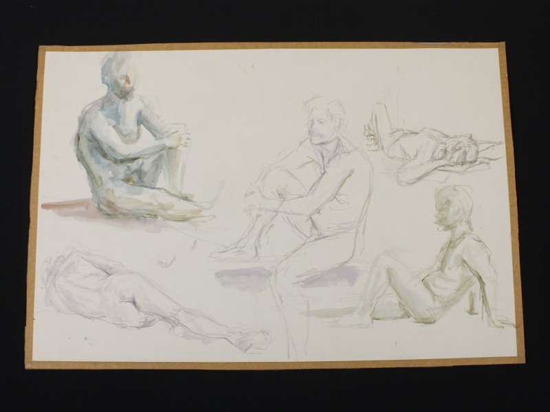 Vintage Figuratieve Studie in Waterverf