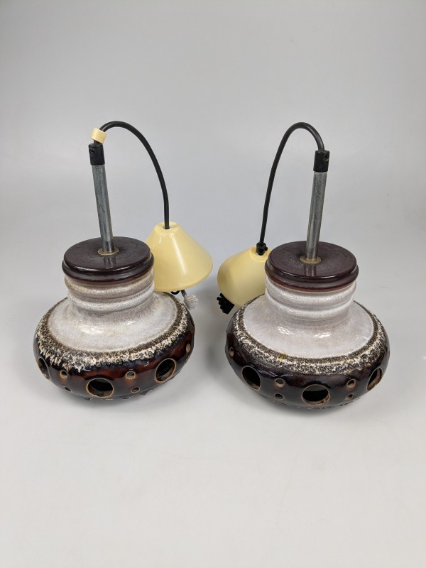 Set van 2 vintage keramieken hanglampen – jaren 70 stijl
