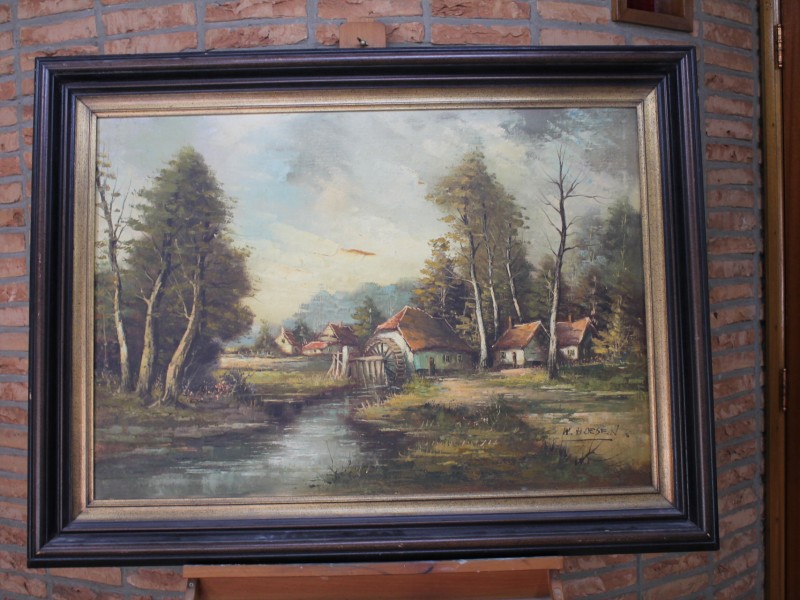 Olieverfschilderij: Landschap met een Waterrad (Art. 3593)