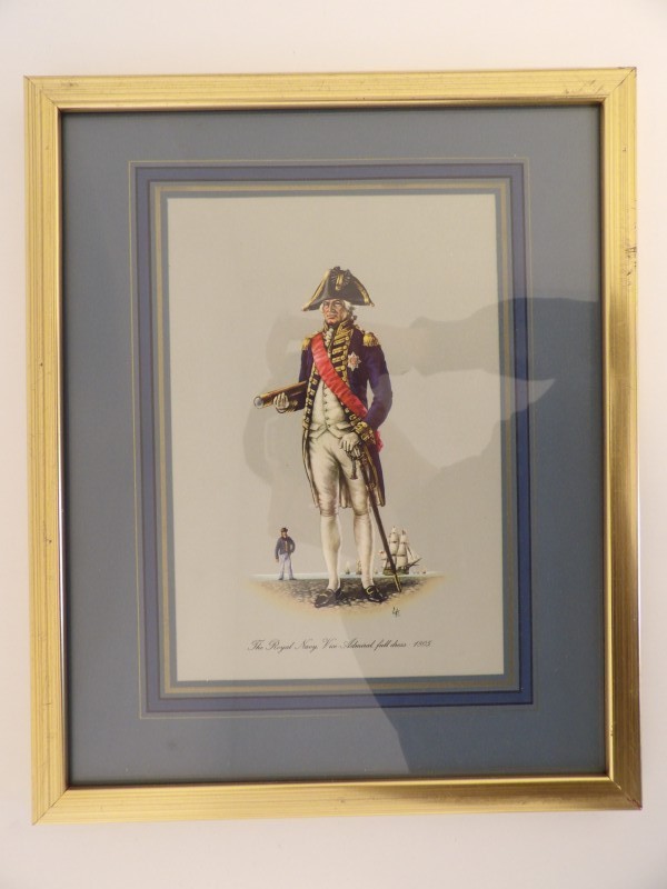 Antiek-stijl prent: Vice-Admiraal van de Royal Navy (1805)