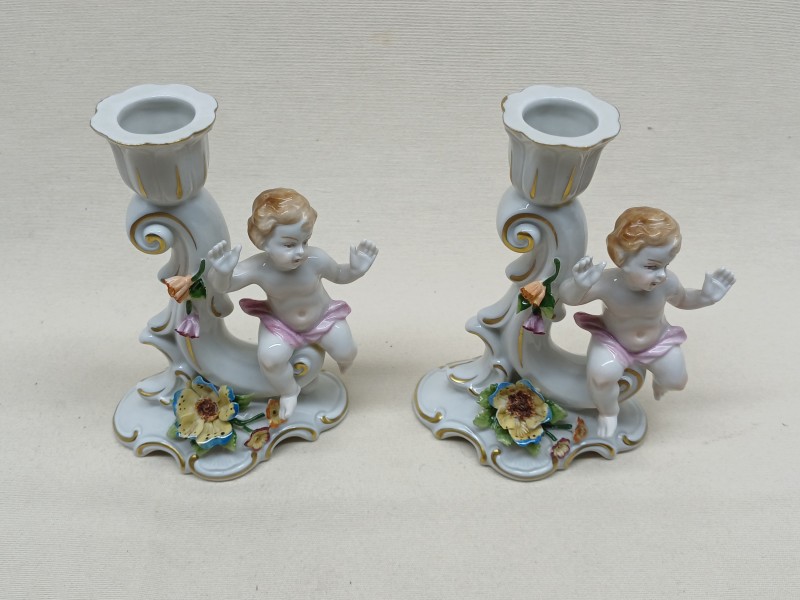 Set vintage kandelaars met putti