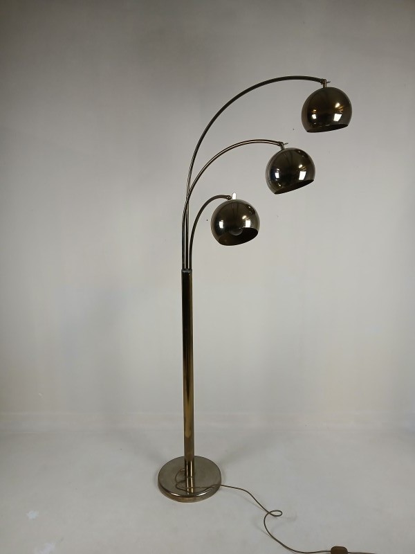 Vintage boogvloerlamp met drie lichtpunten, jaren 70 stijl