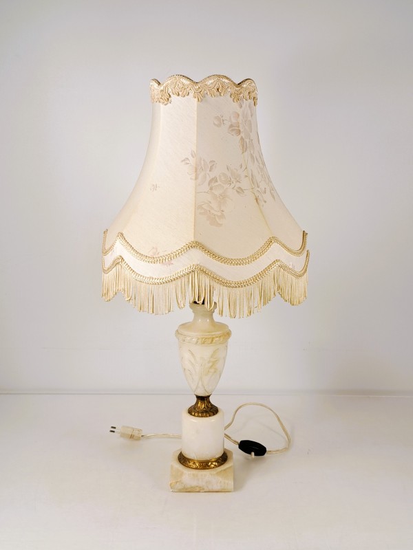 Vintage tafellamp met stoffen kap en marmeren voet