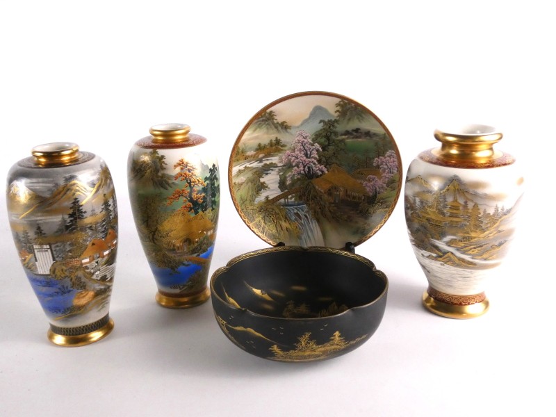Handbeschilderde Japanse keramiekset in Satsuma-stijl – 5-delig