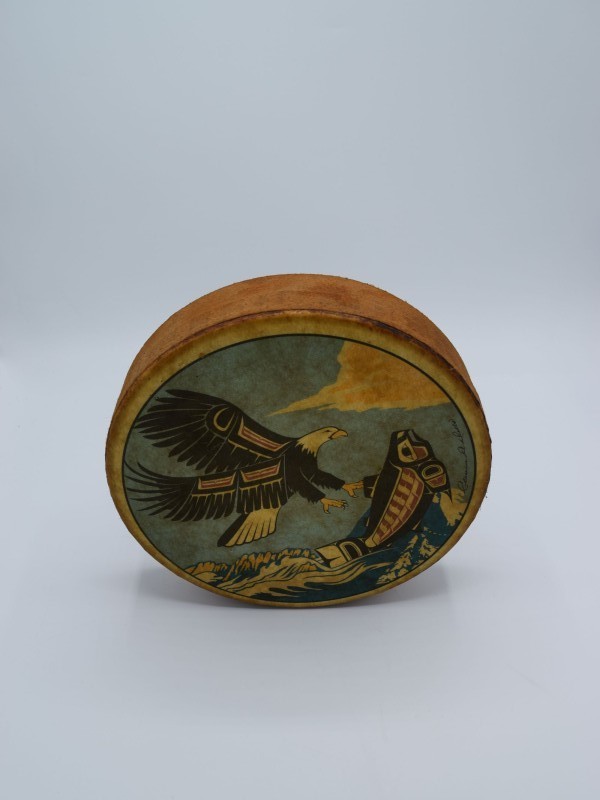 Vintage handtrommel, beschilderd door Clarence A.Wells