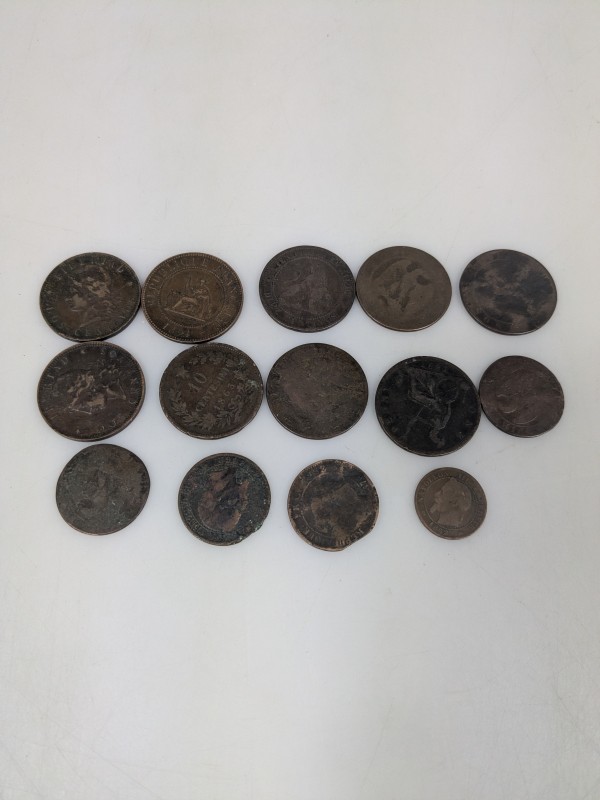 Partij oude buitenlandse munten (1853–1894) – Frankrijk, Italië, Argentinië, Spanje – 14 stuks