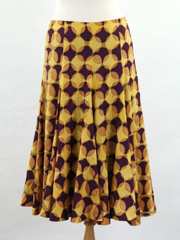Dries Van Noten vintage rok met grafisch patroon in oker en bordeaux