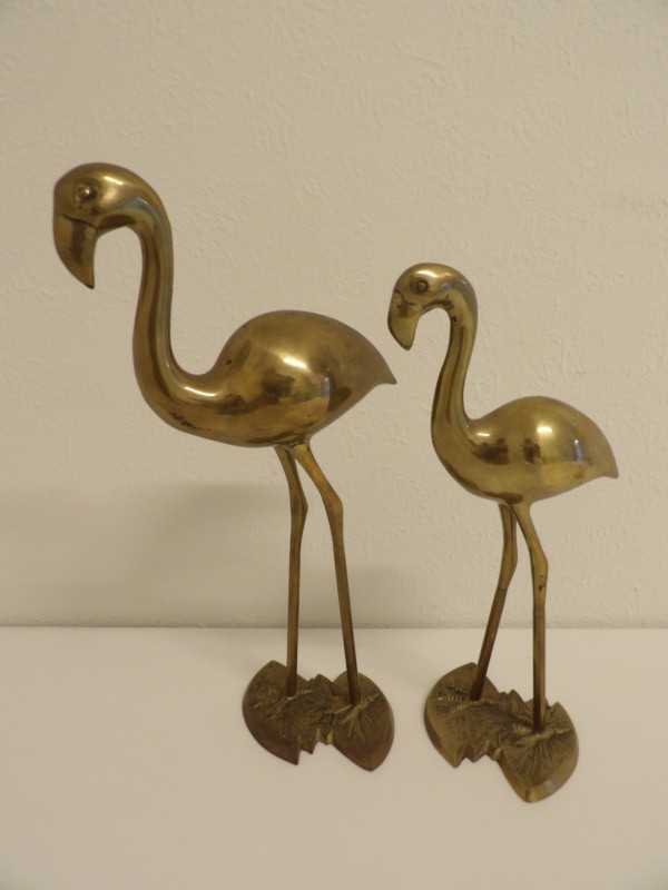 2 messing flamingo beeldjes